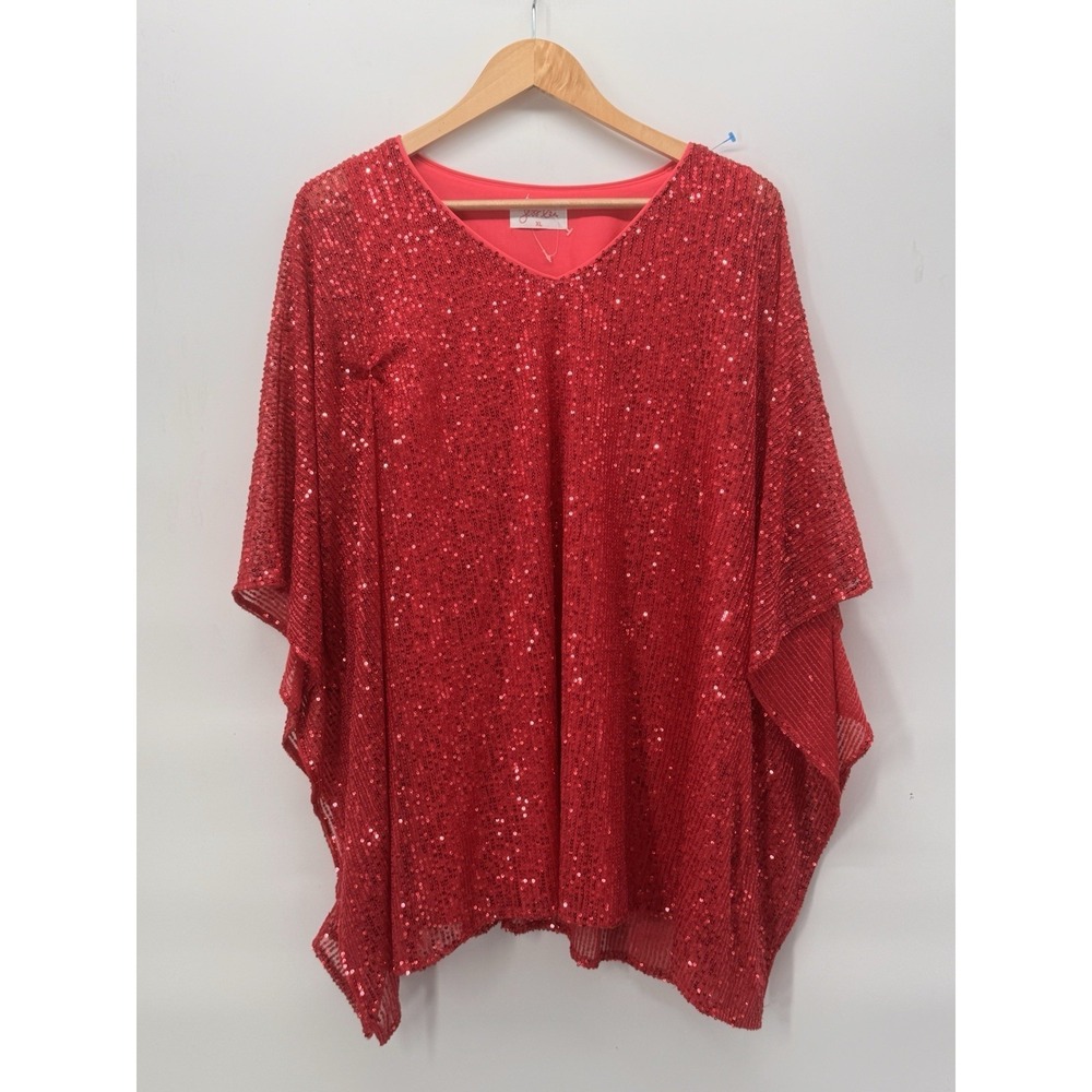 Jess Lea Pink Hot Butterfly Flowy Sleeve Top Size NWOT XL Blouse Sequin Lined